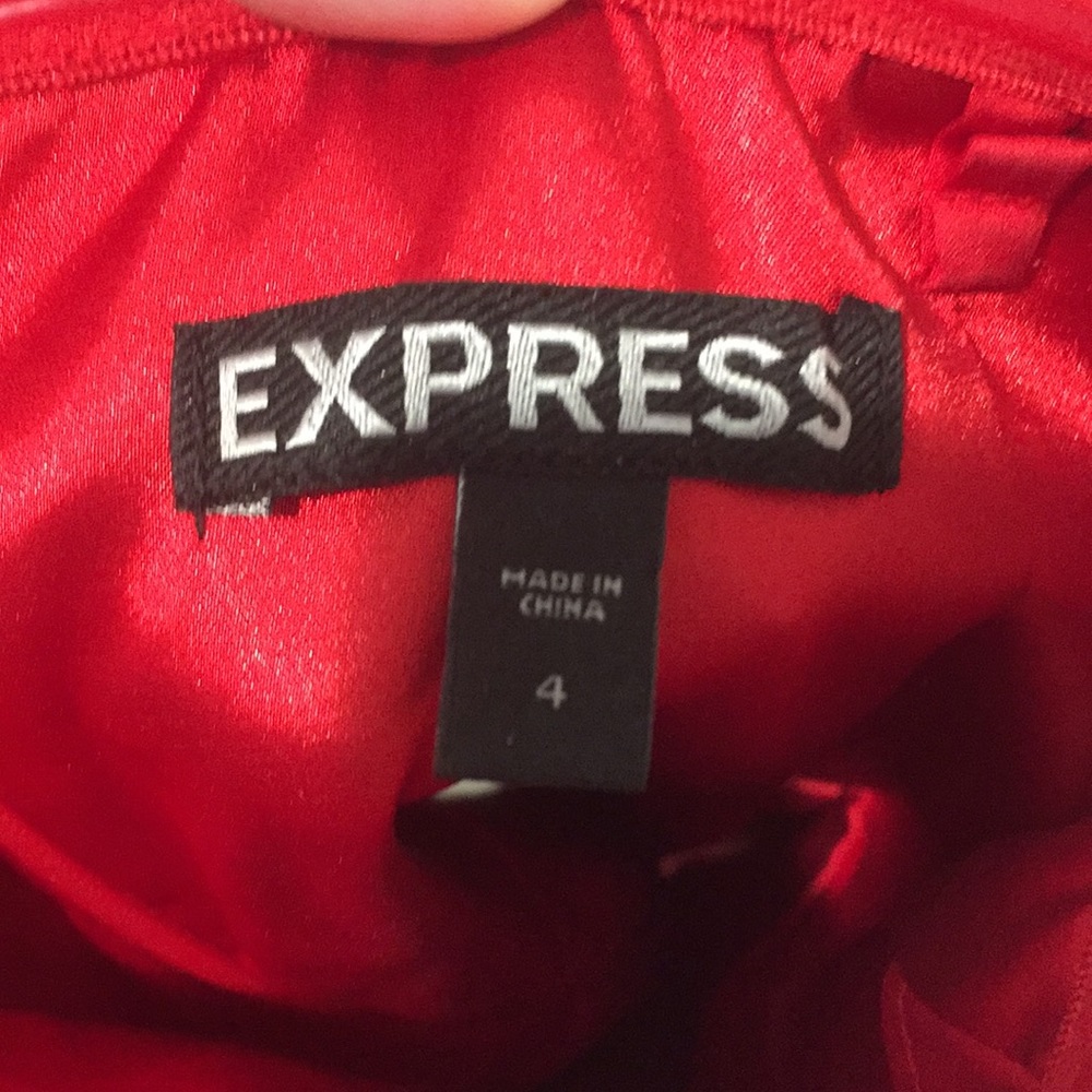 Express Red Shiny Ruched Strapless Dress - Picture 3 of 6